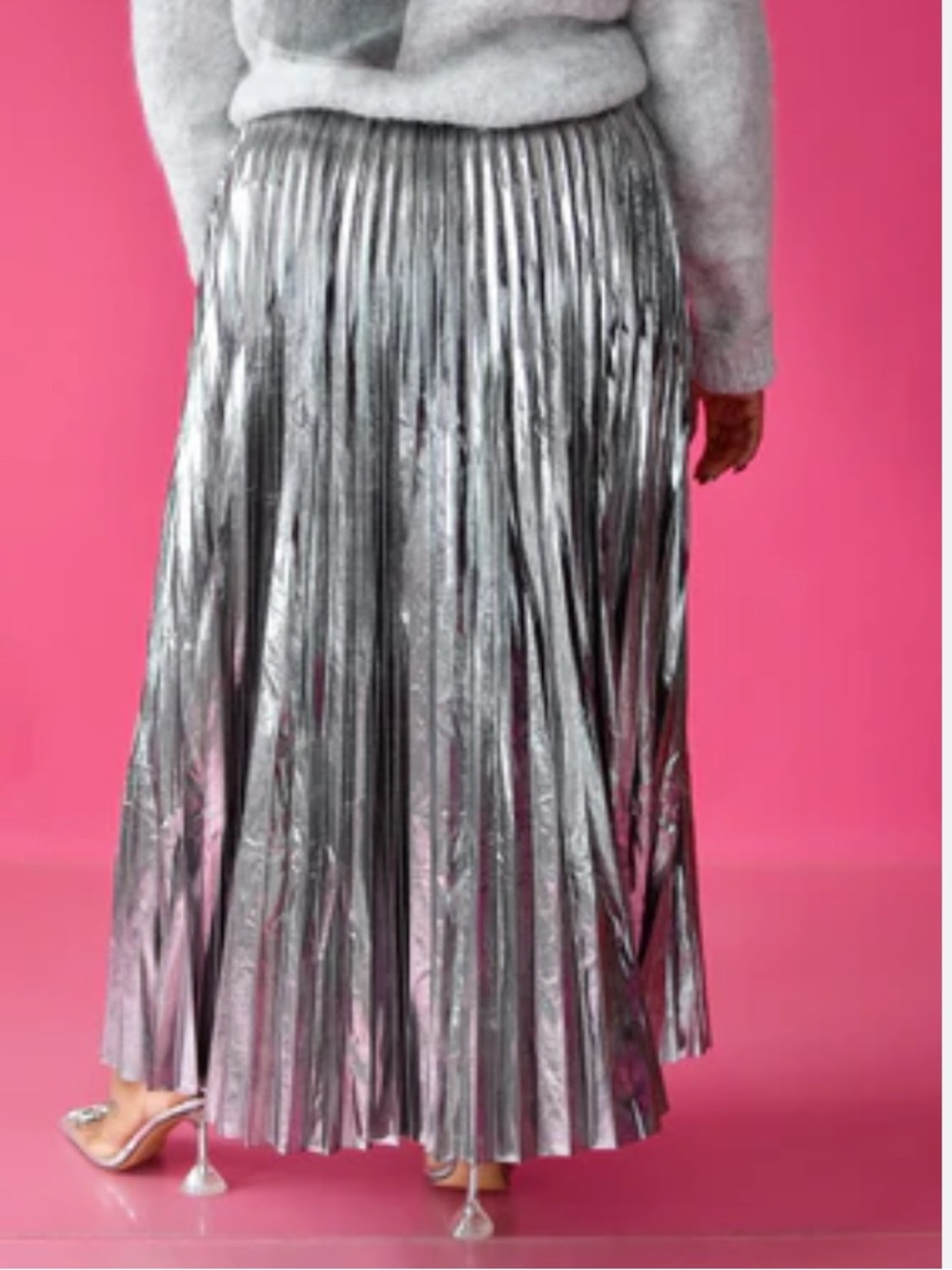 Anthropologie Sophie The Label metallic silver pleated maxi skirt size large - Picture 11 of 11